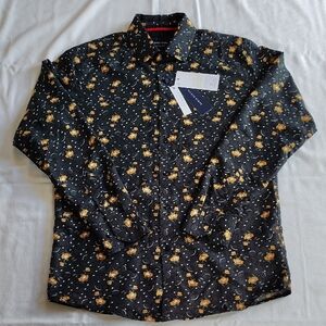 Silver Stone Floral Collection Men's Shirt Size L Black Button Down Long Sleeve